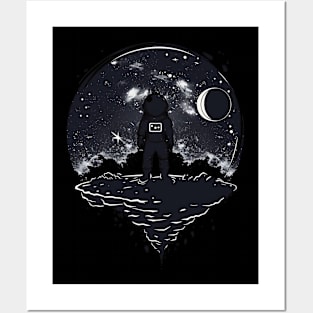 A silhouette of a lone astronaut standing Posters and Art